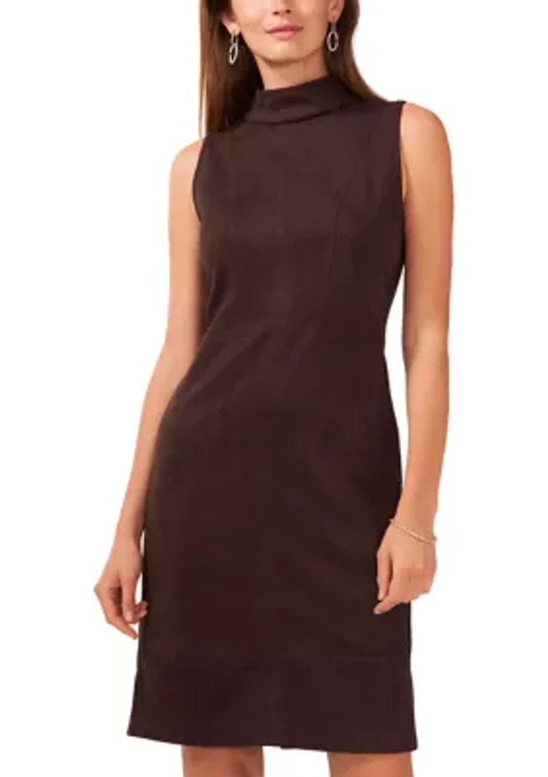 Women's Sleeveless Mock Neck Suede Slim Dress