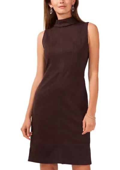 Women's Sleeveless Mock Neck Suede Slim Dress