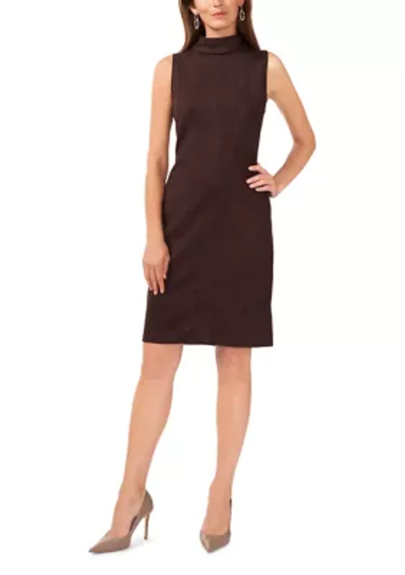 Women's Sleeveless Mock Neck Suede Slim Dress