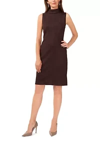 Women's Sleeveless Mock Neck Suede Slim Dress