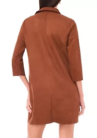 Women's 3-Quarter Collar Neck Suede A-Line Dress