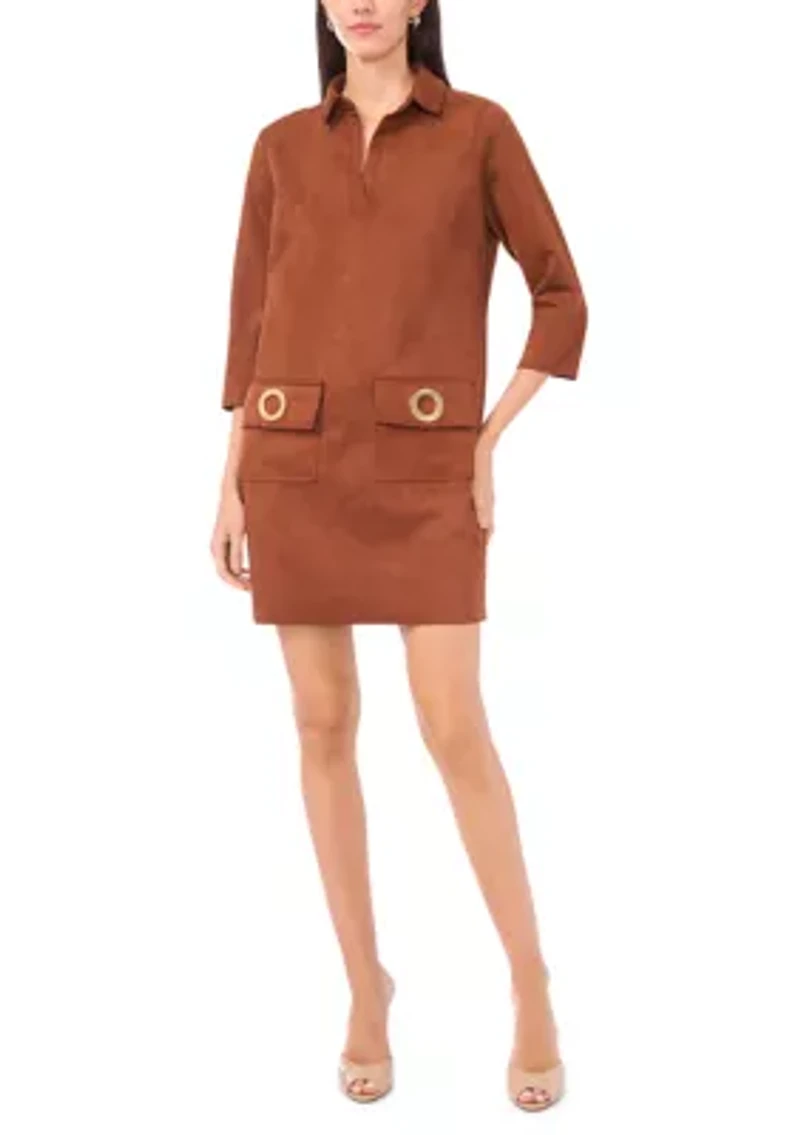 Women's 3-Quarter Collar Neck Suede A-Line Dress