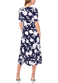Women's Short Sleeve V-Neck Floral Print Midi Dress