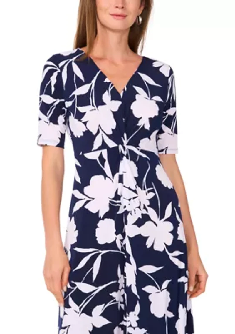 Women's Short Sleeve V-Neck Floral Print Midi Dress