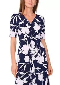 Women's Short Sleeve V-Neck Floral Print Midi Dress