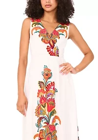 Women's Sleeveless V-Neck Abstract Floral Print Dress