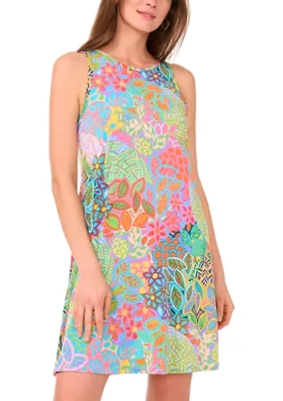 Women's Sleeveless Crew Neck Printed A-Line Dress
