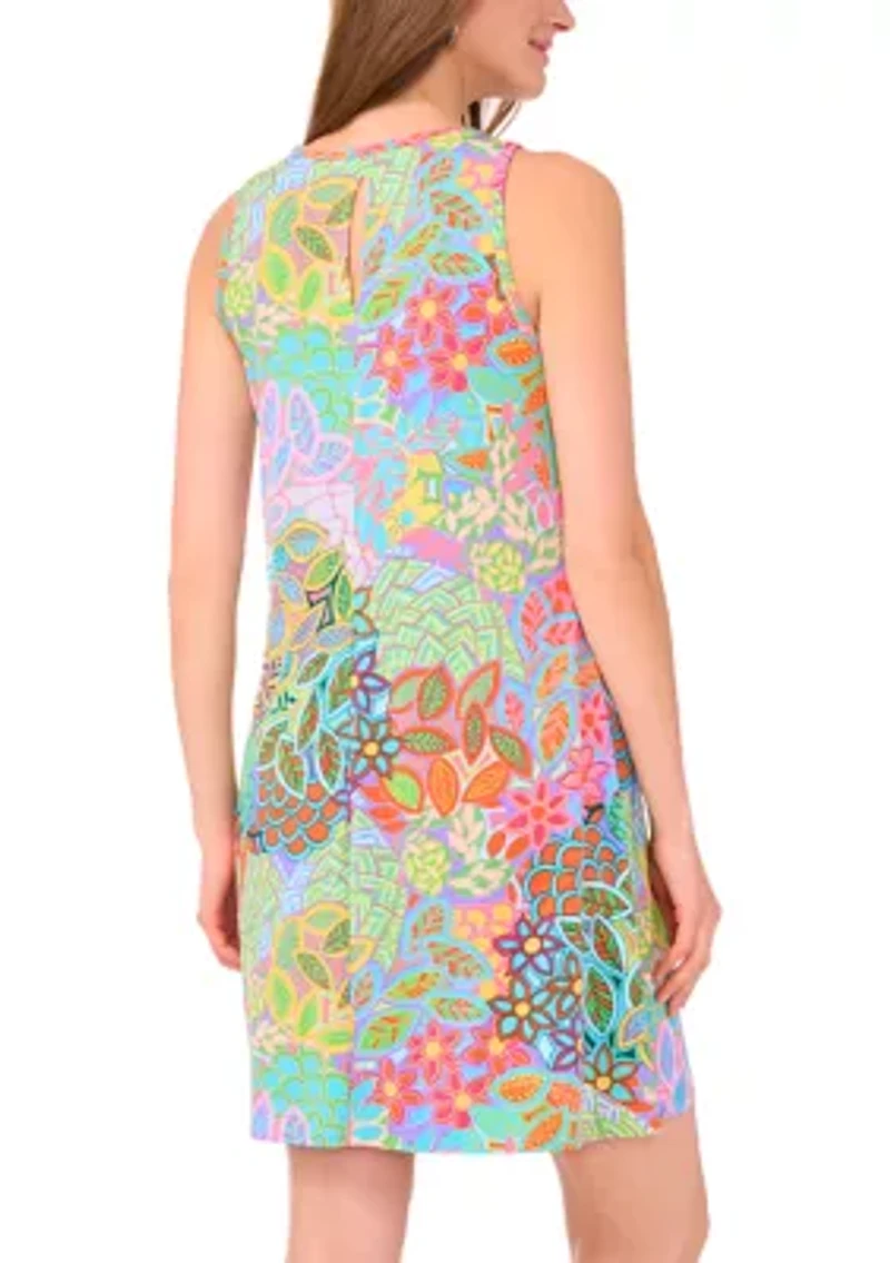 Women's Sleeveless Crew Neck Printed A-Line Dress