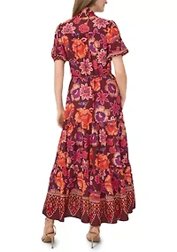 Women's Short Sleeve Mock Neck Floral Print Chiffon Dress