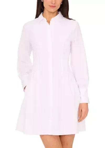 Women's Long Sleeve Collar Solid A-Line Dress
