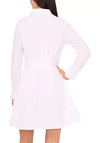 Women's Long Sleeve Collar Solid A-Line Dress