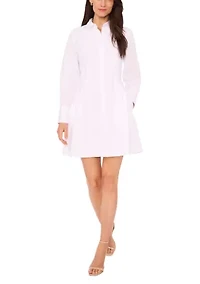 Women's Long Sleeve Collar Solid A-Line Dress