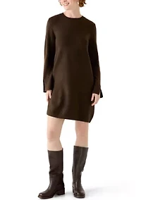 Women's Long Sleeve Solid A-Line Sweater Dress