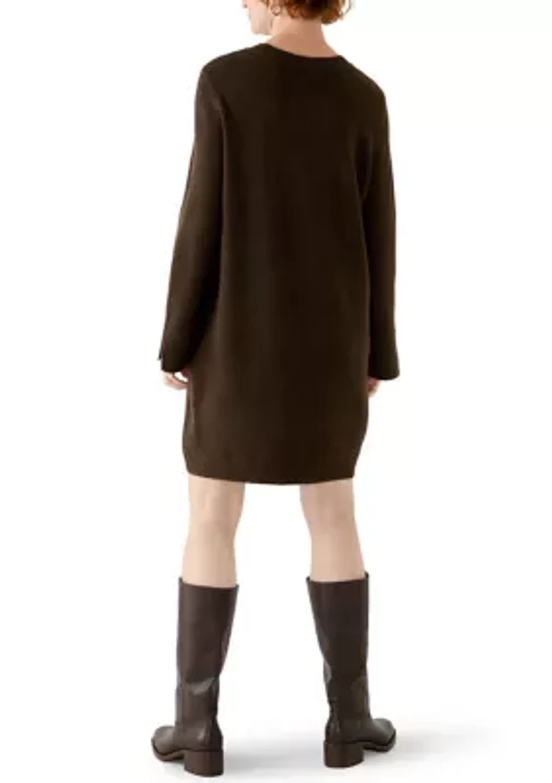 Women's Long Sleeve Solid A-Line Sweater Dress