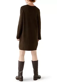 Women's Long Sleeve Solid A-Line Sweater Dress