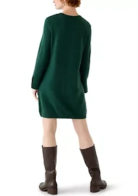 Women's Long Sleeve Solid A-Line Sweater Dress