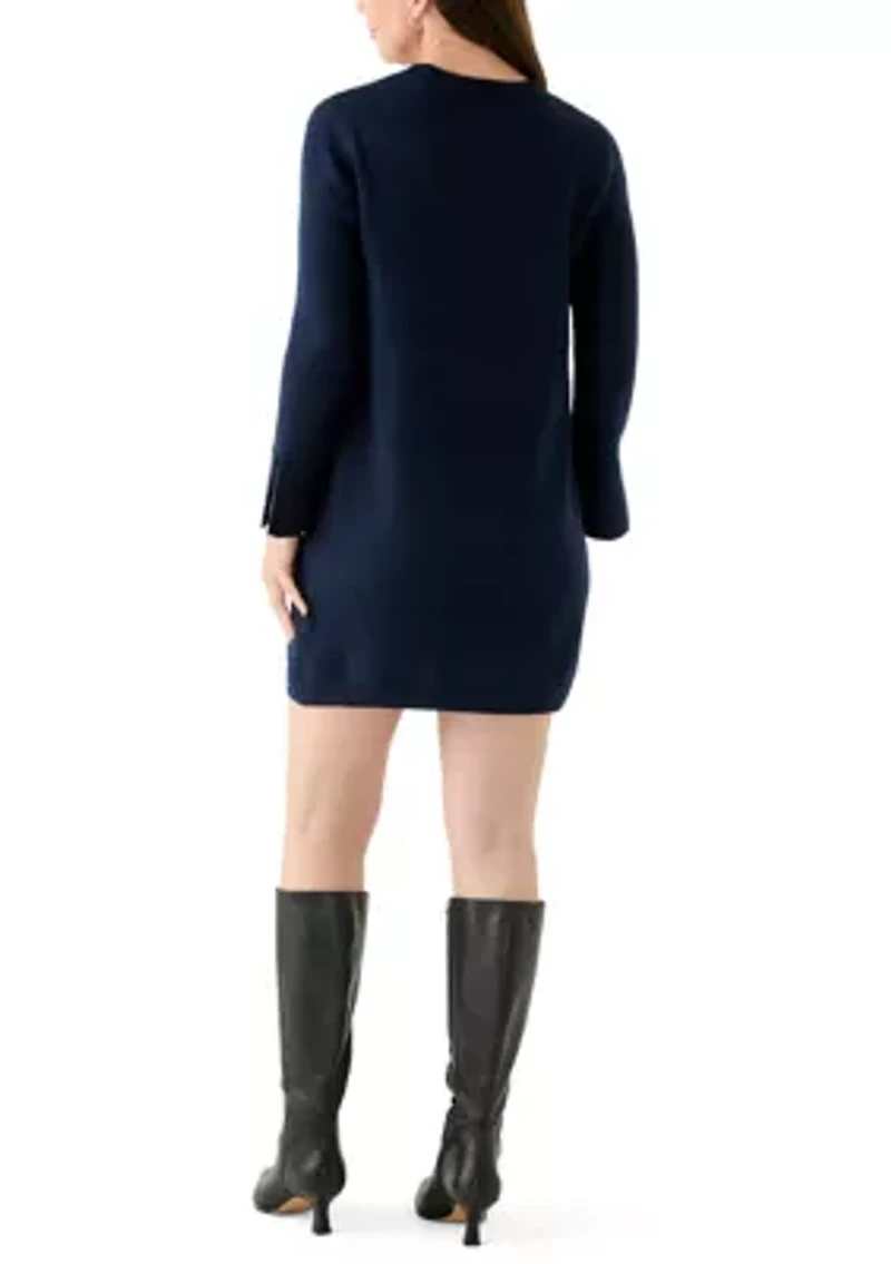 Women's Long Sleeve Solid A-Line Sweater Dress