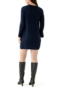 Women's Long Sleeve Solid A-Line Sweater Dress