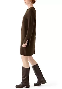Women's Long Sleeve Solid A-Line Sweater Dress