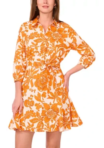 Women's Puff Sleeve Collar Floral Print A-Line Dress