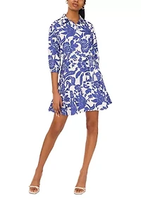 Women's Puff Sleeve Collar Floral Print A-Line Dress