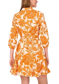 Women's Puff Sleeve Collar Floral Print A-Line Dress