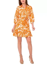 Women's Puff Sleeve Collar Floral Print A-Line Dress