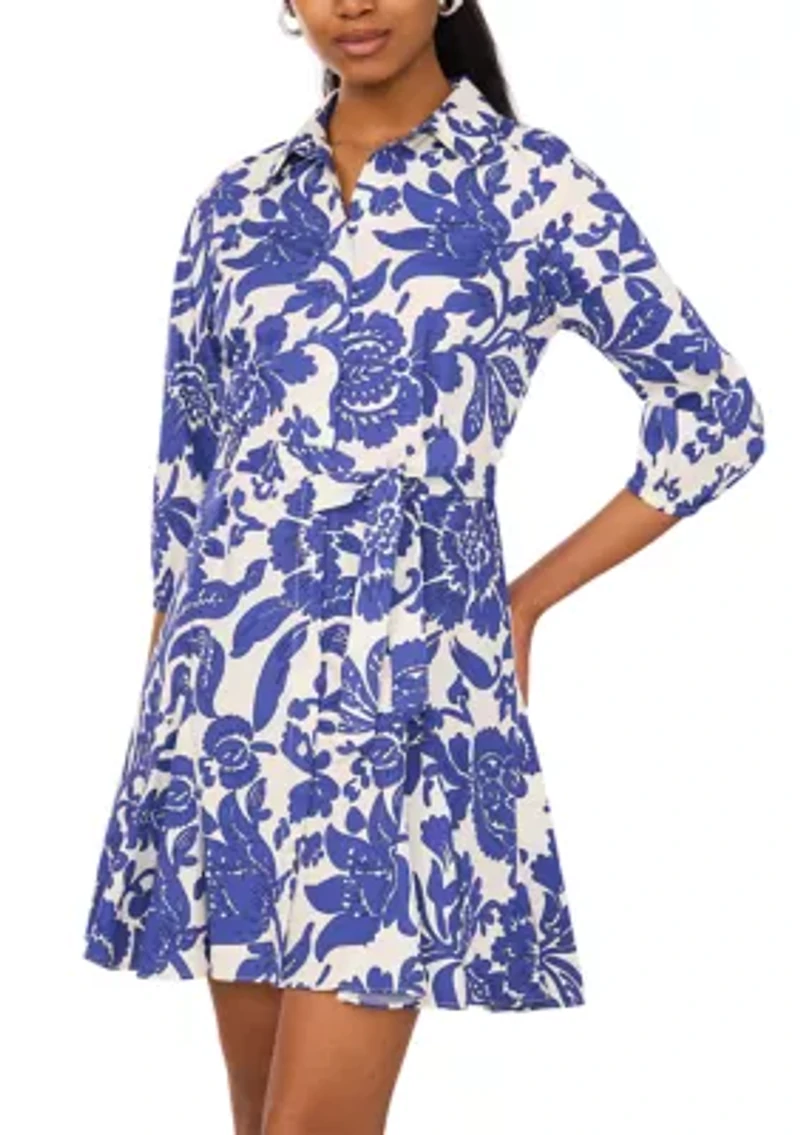 Women's Puff Sleeve Collar Floral Print A-Line Dress