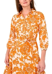 Women's Puff Sleeve Collar Floral Print A-Line Dress