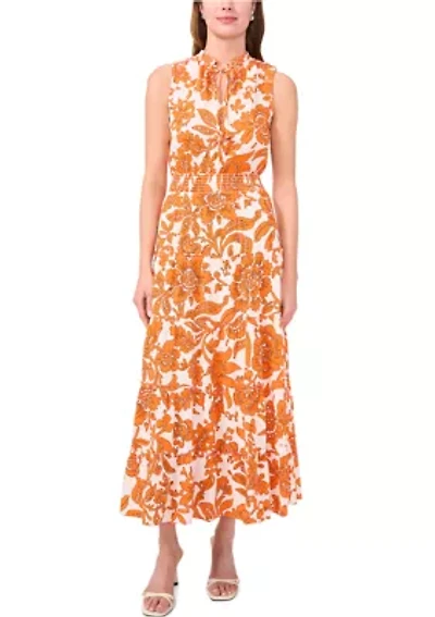 Women's Sleeveless Tie Neck Floral Print Dress