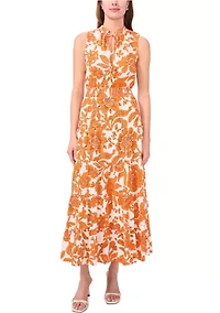 Women's Sleeveless Tie Neck Floral Print Dress