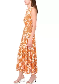 Women's Sleeveless Tie Neck Floral Print Dress