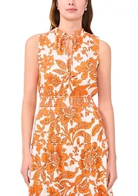 Women's Sleeveless Tie Neck Floral Print Dress