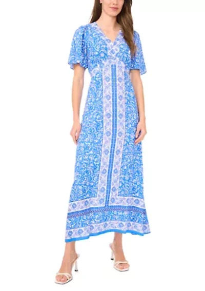 Women's Sleeveles V-Neck Printed Maxi Dress