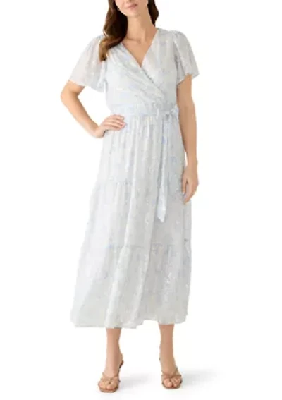 Women's Short Sleeve Floral Tie Waist Chiffon Dress