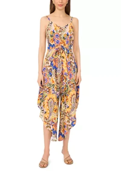 Women's Sleeveless Printed Challis Jumpsuit