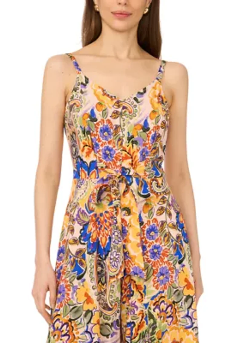 Women's Sleeveless Printed Challis Jumpsuit
