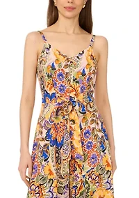 Women's Sleeveless Printed Challis Jumpsuit