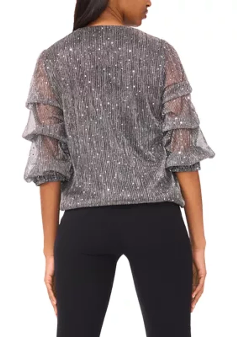 Women's 3/4 Sleeve V-Neck Glitter Knit Top