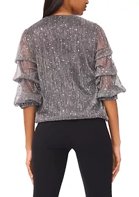 Women's 3/4 Sleeve V-Neck Glitter Knit Top