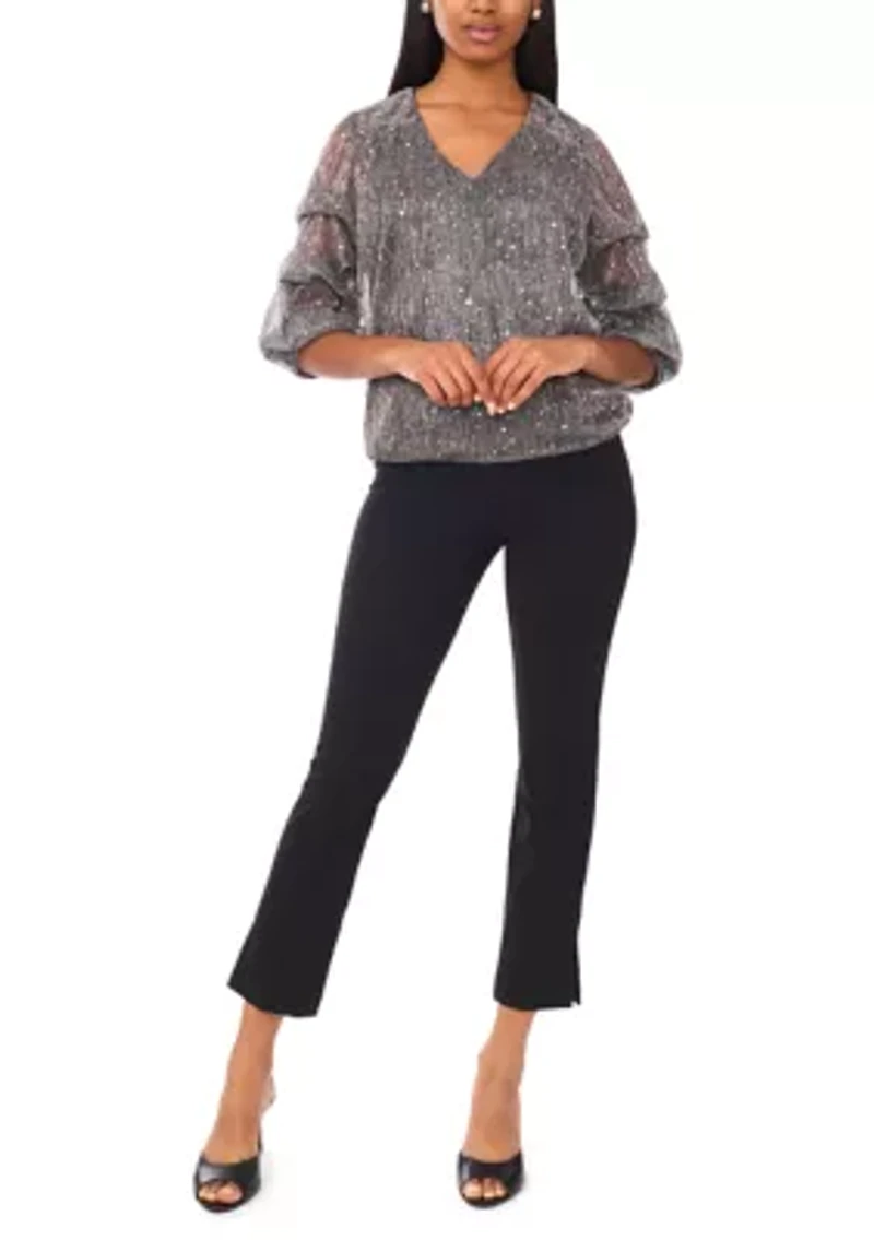 Women's 3/4 Sleeve V-Neck Glitter Knit Top