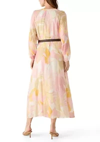 Women's Long Sleeve Floral Linen Maxi Dress