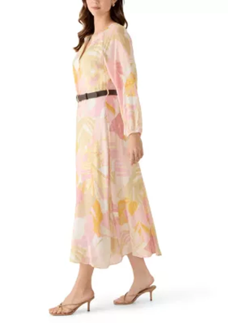 Women's Long Sleeve Floral Linen Maxi Dress