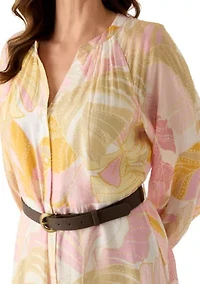 Women's Long Sleeve Floral Linen Maxi Dress