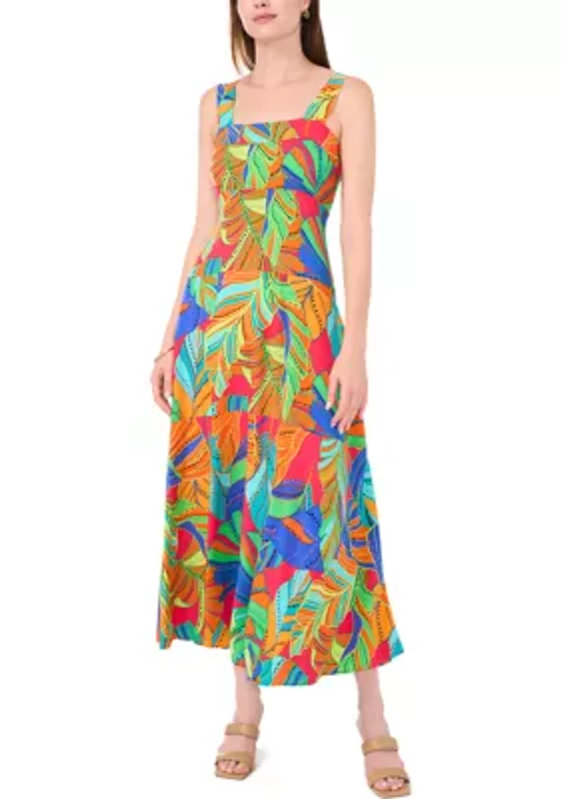 Women's Sleeveless Square Neck Floral Print Maxi Dress