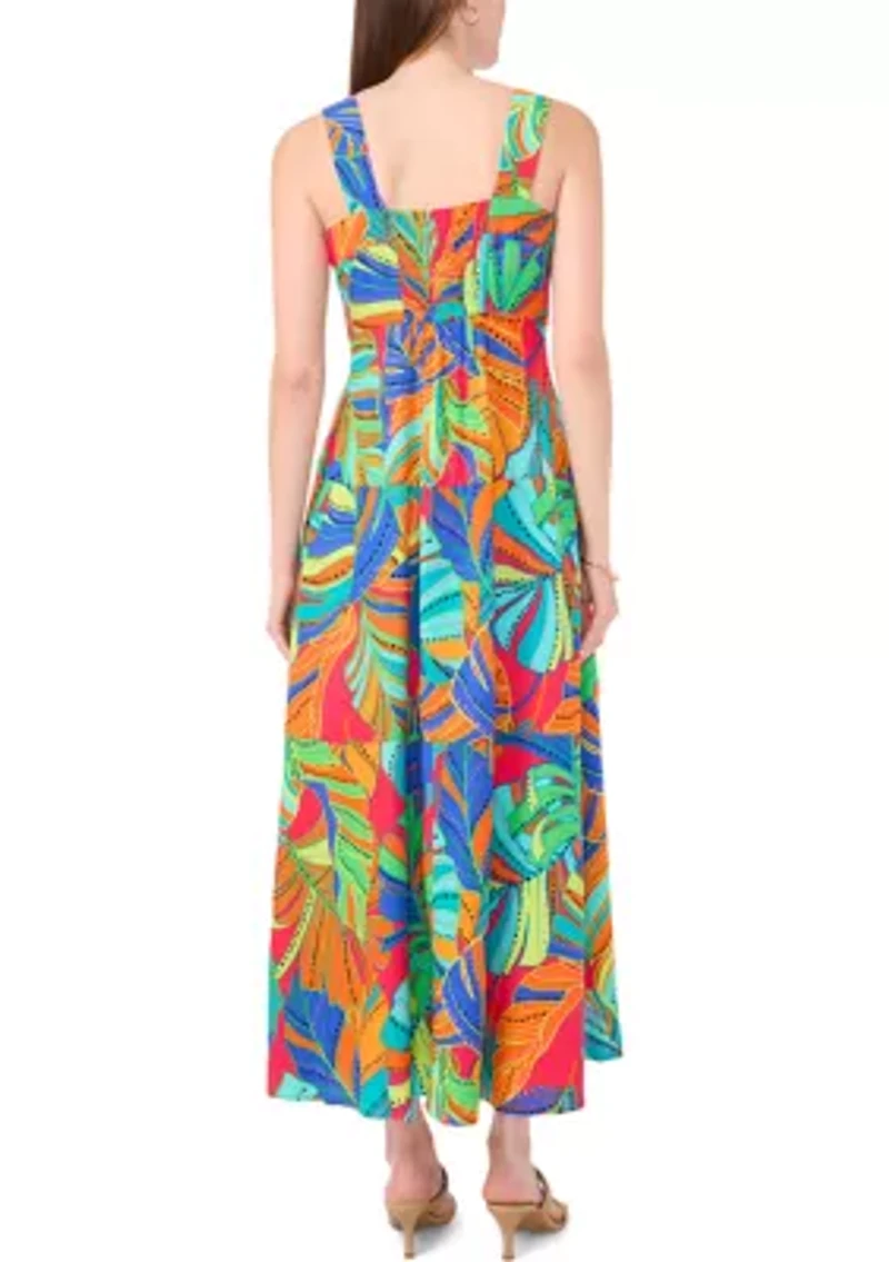Women's Sleeveless Square Neck Floral Print Maxi Dress