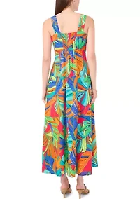 Women's Sleeveless Square Neck Floral Print Maxi Dress