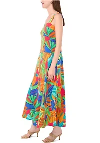 Women's Sleeveless Square Neck Floral Print Maxi Dress