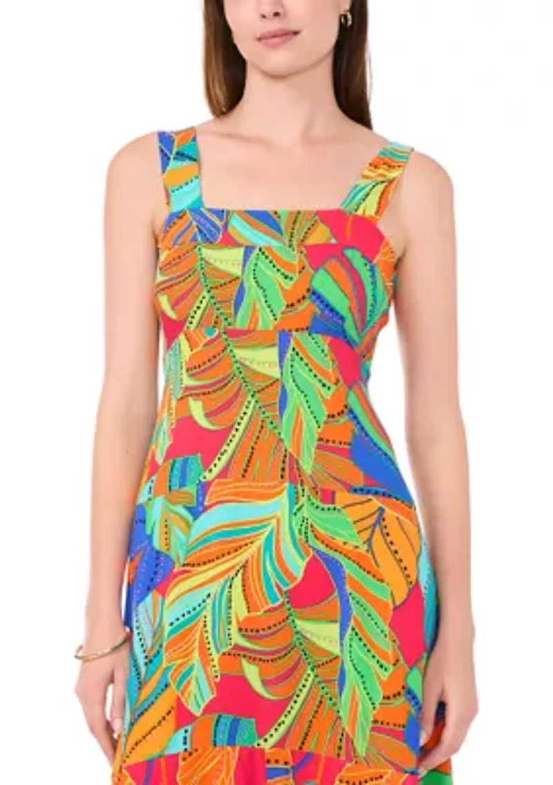 Women's Sleeveless Square Neck Floral Print Maxi Dress