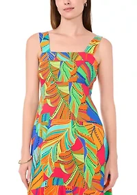 Women's Sleeveless Square Neck Floral Print Maxi Dress